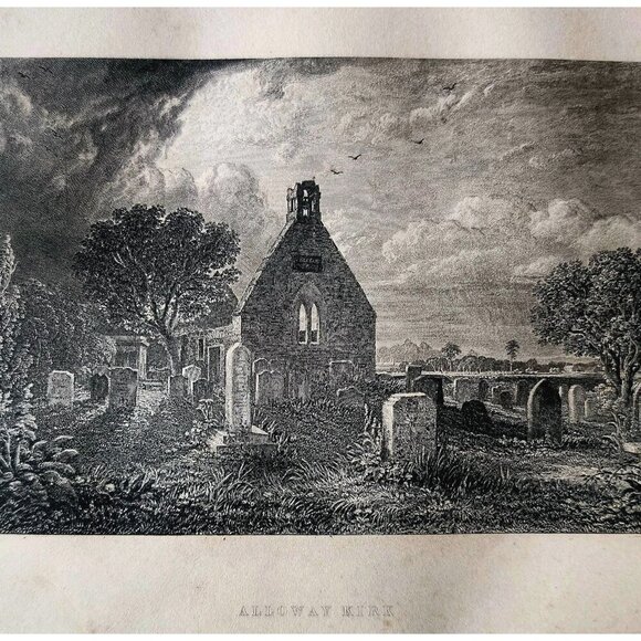 1844 Alloway Kirk Cemetary Engraving Victorian Scotland Graveyard Church DWSS19 - Picture 1 of 2